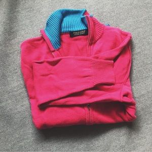 Ralph Lauren Polo Golf Bright Pink and Blue Zip-Up Sweater